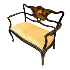 Late 19th Century Louis XV Style Love Seat, Carved With Vernis Martin Cameo