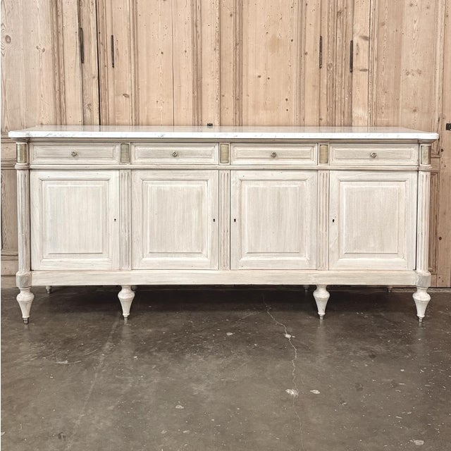 Light Gray Antique French Louis XVI Bleached Mahogany Buffet With Carrara Marble For Sale - Image 8 of 15