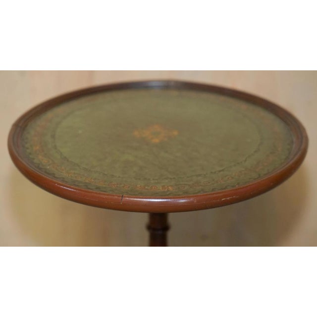 Vintage Hardwood Heritage Green Leather Wine Table, 1930s For Sale - Image 3 of 16
