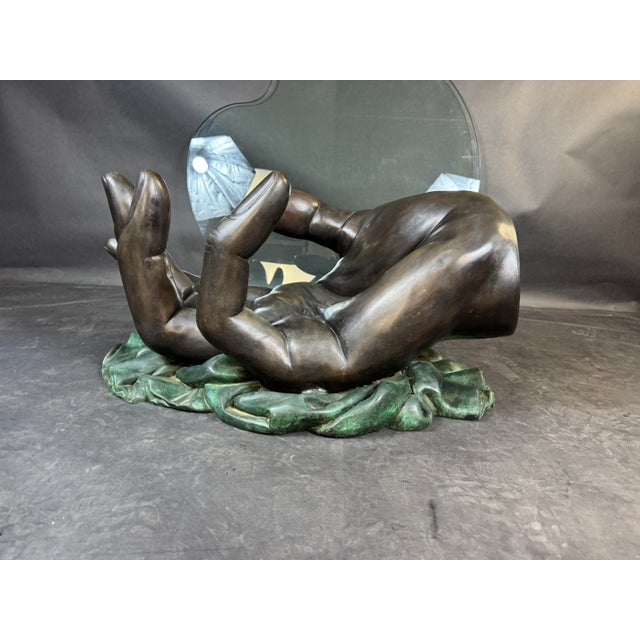 Mid Century Leonardo Rossi Bronze Hand Sculpture Glass Top Coffee Table For Sale In New York - Image 6 of 11