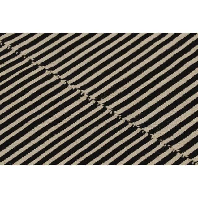 Contemporary Rug & Kilim’s Contemporary Kilim With Textural Cream and Black Stripes For Sale - Image 3 of 8