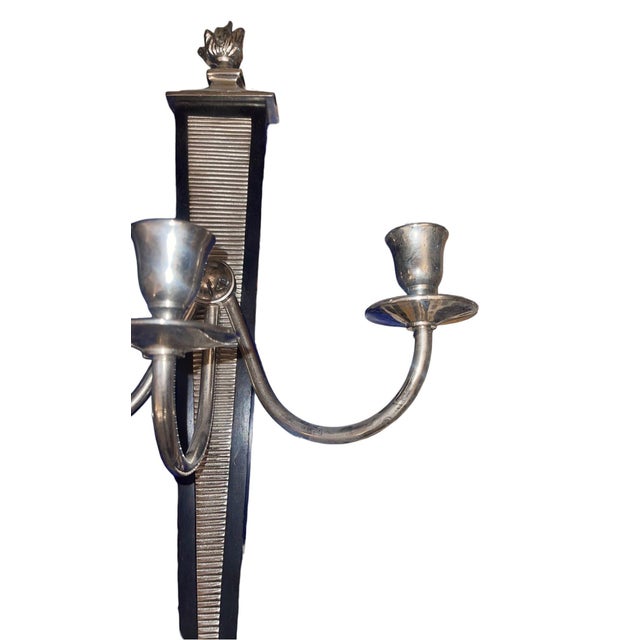Pair of Mid 20th Century American Nickel & Wood Three-Light Sconces For Sale In Los Angeles - Image 6 of 9