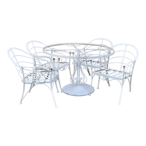 Late 20th Century Patio or Garden Clear Glass Top Umbrella Table & 4 Chairs