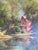 A charming mid-20th-century french oil painting capturing a serene watermill or rustic house nestled beside a river,...