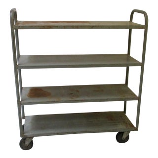 Industrial Machine Age Rolling Cart Metal Shelf Trolley For Sale