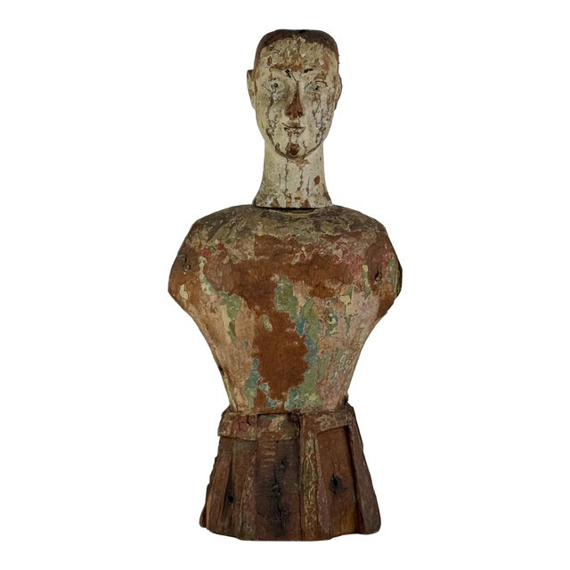 Stupendous & Charming Salvaged Antique Carved Wood Santos Mannequin Sculpture, 16" H For Sale