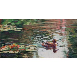 Fowl Waters by Jeff Slemons | Soft Pastel On Sanded Paper Duck swimming in a pond with reflections. For Sale