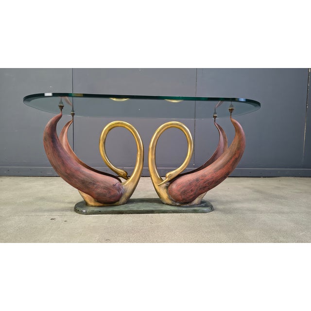 Brown Vintage Brass Swan Coffee Table, 1970s For Sale - Image 8 of 10