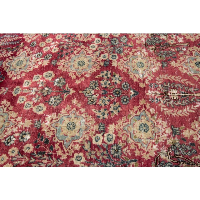 Persian 1960s Vintage Persian Distressed Red Handmade Floral Wool Rug For Sale - Image 3 of 11