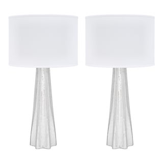 Silver Leaf Murano Pulegoso Glass Lamps - a Pair For Sale