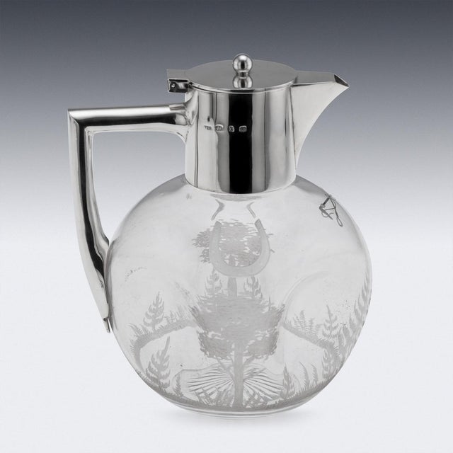 Late 19th Century Antique English Silver and Etched Glass Claret Jug, 1897 For Sale - Image 5 of 18