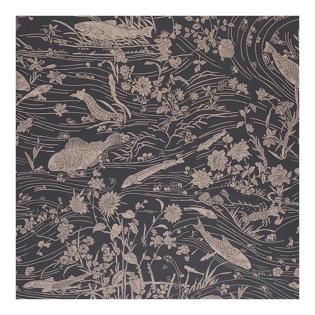 Schumacher Sea Garden Wallpaper in Charcoal - 10 Yards For Sale