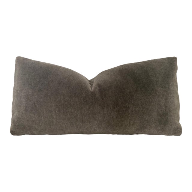 Plush Antique Pewter Mohair Down Filled Lumbar For Sale