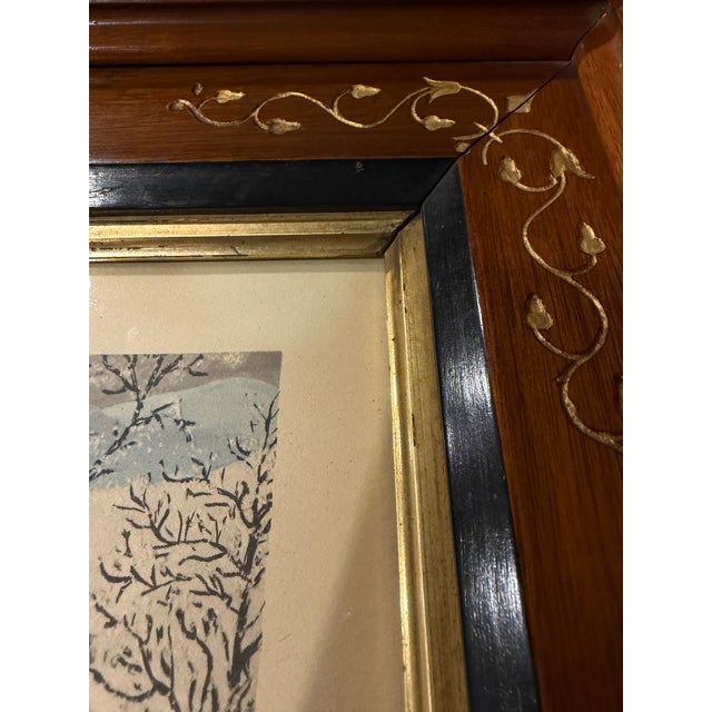 Circa 1873 Gilded Vine-Detail Wood Frame With Vintage 1940s Grandma Moses Print A charming authorized vintage circa-1940s...