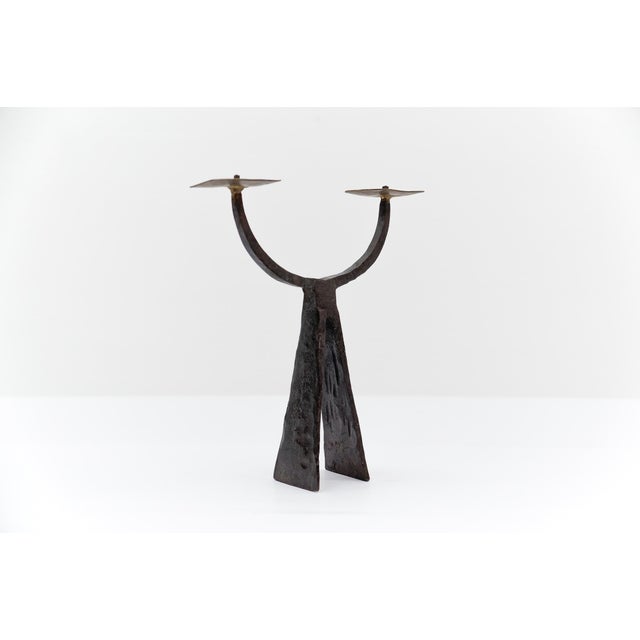 Mid-Century Modern Brutalist Hand-Forged Iron Candleholder, 1960s For Sale - Image 3 of 9