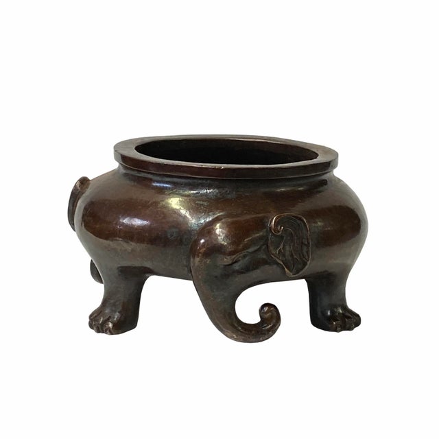 2020s Oriental Brown Finish Metal Incense Burner Elephant Head Accent For Sale - Image 5 of 5