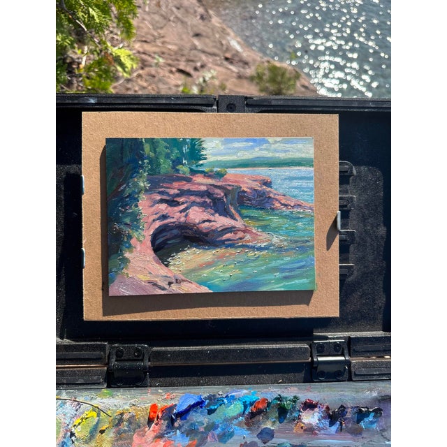 Contemporary Presque Isle (Day 123), June 27, 2024 by Primary Hughes | Oil Painting of a rocky shoreline and water For Sale - Image 3 of 5
