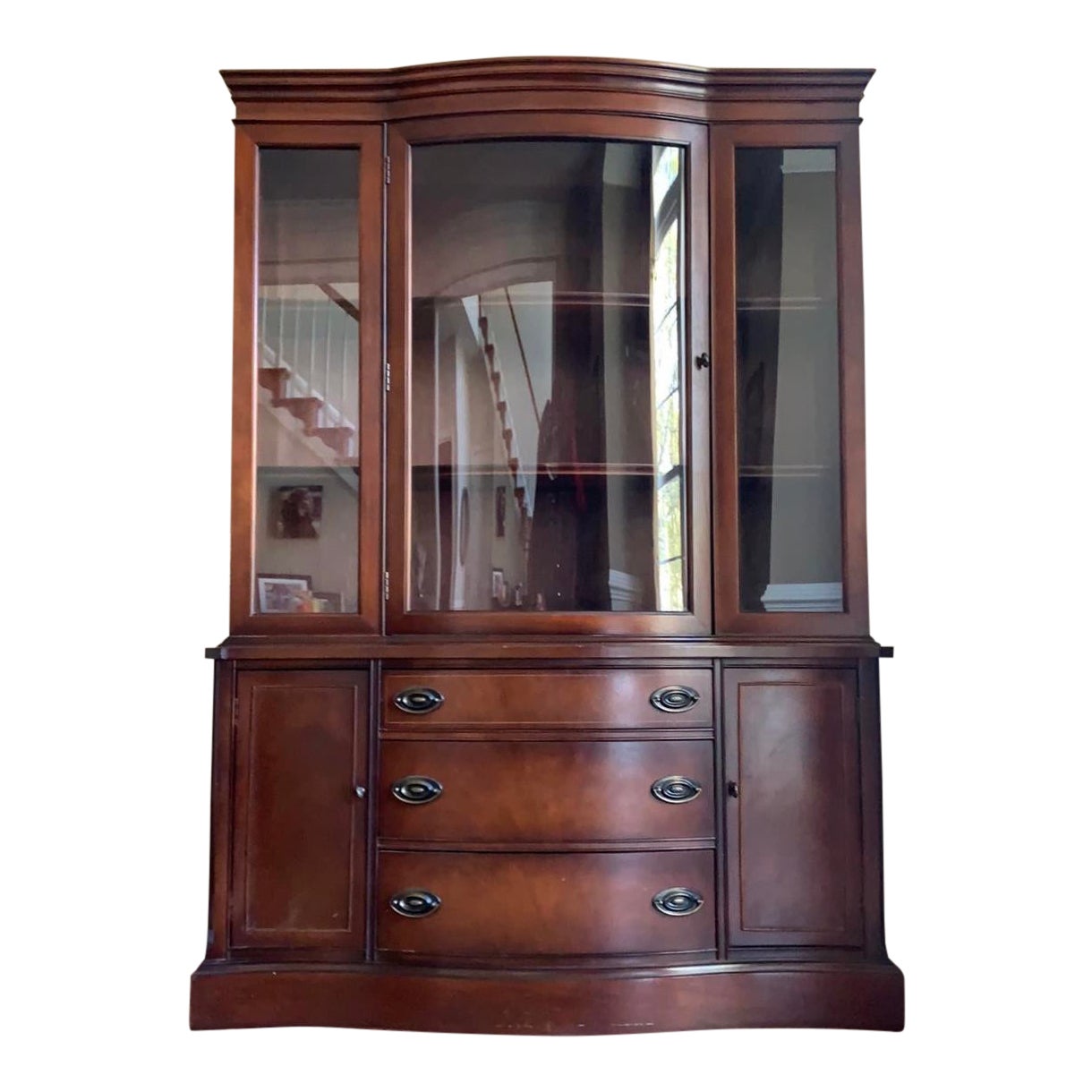 1940s Bow Front Mahogany China by Bassett Chairish