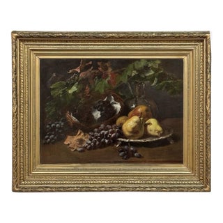19th Century Framed Oil on Canvas by A. Wauquier in the Original Gilded Frame ~ 'Still Life With Grapes' For Sale