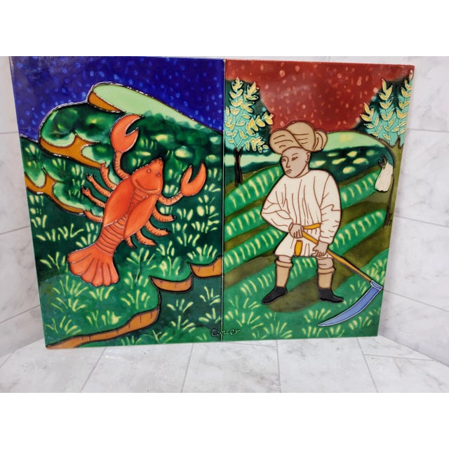 Ceramic Vintage Ceramic Art Tile Cancer Horoscope Zodiac Signs Large For Sale - Image 7 of 7