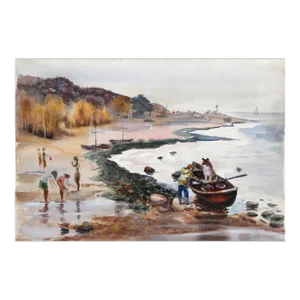 By the Shore, Erik Freyman Watercolor With Pastels on Paper, Signed in Pen