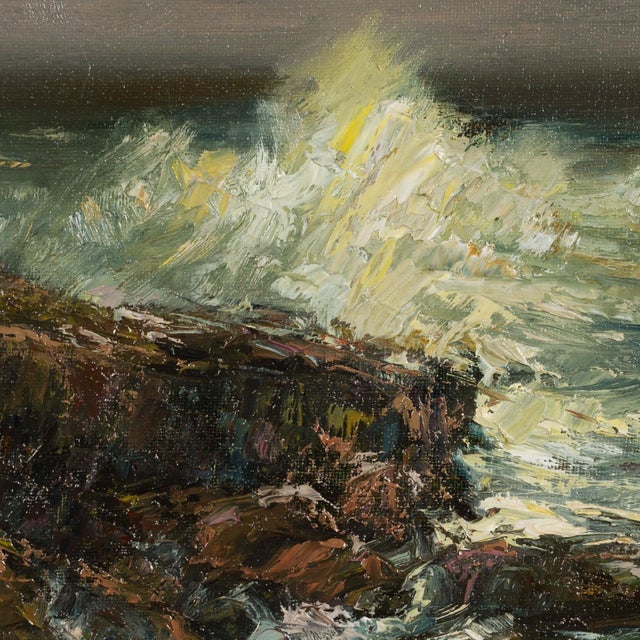 Cascais by Sparky LeBold | Oil on canvas of crashing waves on rocky coastline For Sale - Image 4 of 5