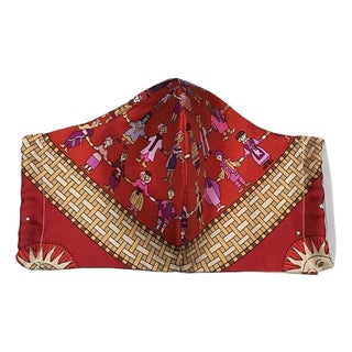 Hermes Vintage Handmade Donner La Main Silk Scarf Masque For Sale