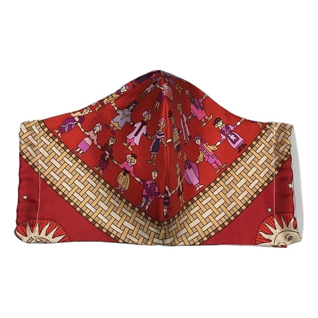 Hermes Vintage Handmade Donner La Main Silk Scarf Masque For Sale