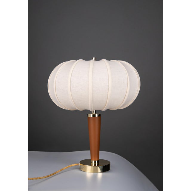 Contemporary style Table Lamp, Polished Brass, Fine polished and lacquered brass, Leather, Linen, Dark Brown, D330xH420mm,...