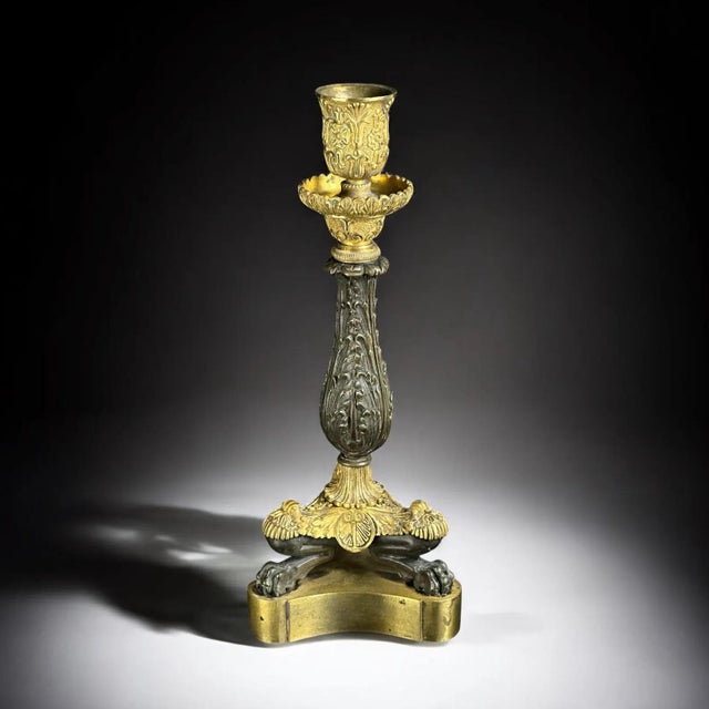 Black Antique French Empire Gilt and Patinated Bronze Candleholder, 1800s For Sale - Image 8 of 8