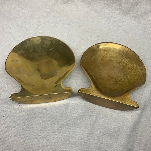 1970s Vintage Solid Brass Clam Seashell Bookends - Pair For Sale - Image 5 of 5