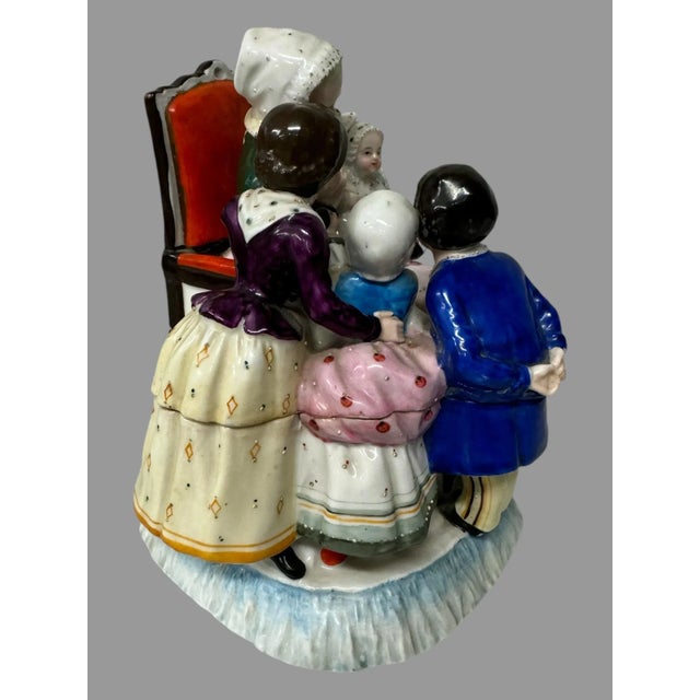 Victorian Antique Staffordshire Porcelain Figural Inkwell of a Grandmother With Children For Sale - Image 3 of 12