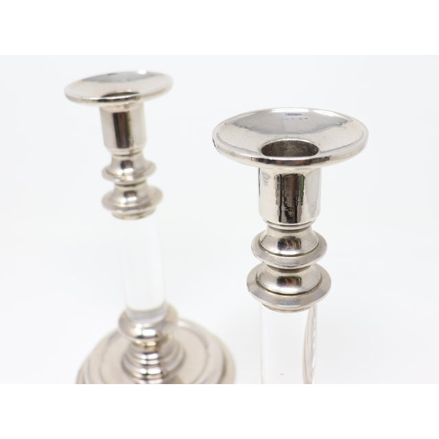 Vintage Karl Springer Style Chrome and Lucite Candlesticks - A Pair For Sale In Chicago - Image 6 of 10