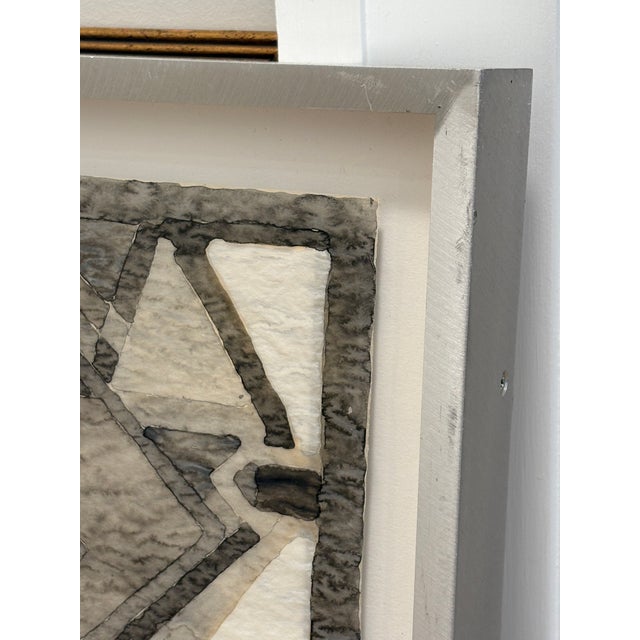 Vintage Midcentury Modern Monochromatic Abstract Geometric Painting, Framed, Manner of Victor Vasarely For Sale - Image 11 of 13