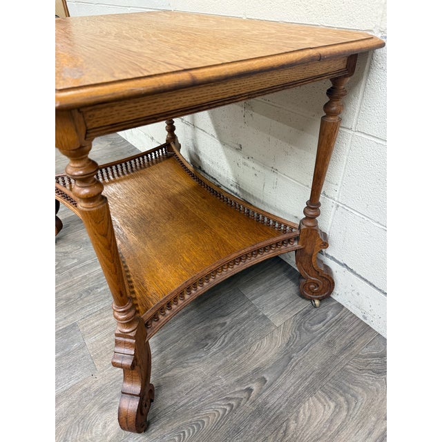 Antique Victorian Eastlake Solid Oak Hall Table Console Table Library Table For Sale - Image 12 of 17