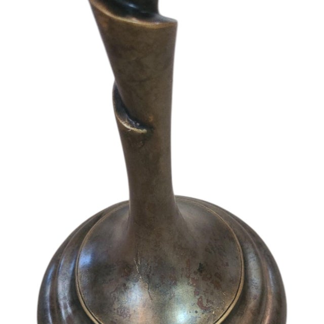 1970s Spiral Cut Bronze Toned Torchiere Buffet Lamps With Tiger Striped Amber Glass Shades - A Pair For Sale - Image 5 of 13