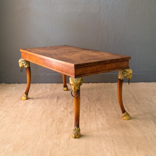 Giltwood Rams Head and Hoofed Saber Leg Burlwood Coffee Table For Sale - Image 10 of 18