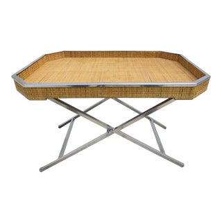 Rattan and Chrome Butler Tray Table by Atlas International for Thomasville For Sale