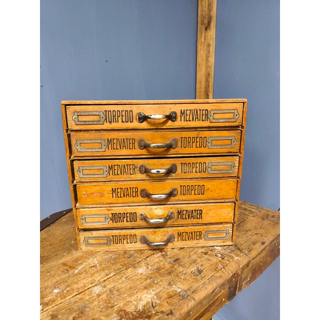 Industrial Textile Store Sewing Thread Box with 6 Smaller Drawers and Silk Thread Holder, 1920s For Sale - Image 3 of 18