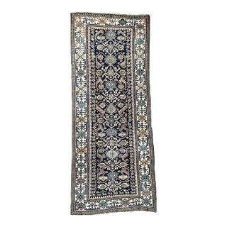 Antique Caucasian Bijov Design Runner Velvety-Wool Rug 4.1 x 9.9 For Sale