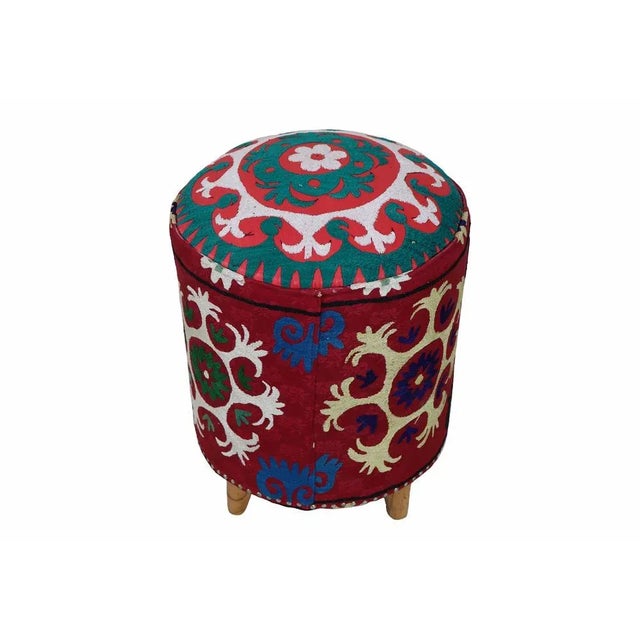 Vintage Oriental Stool with Suzani Upholstery, 1950s For Sale - Image 11 of 11