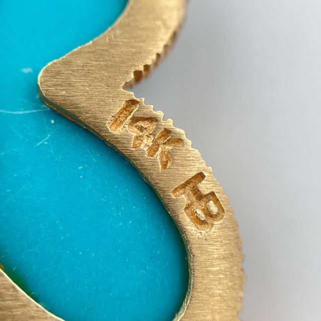 Baby Blue 14k Yellow Gold Turquoise & Diamond Butterfly Necklace For Sale - Image 8 of 10