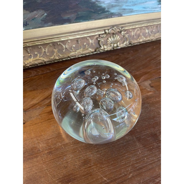 Mid-Century Modern Vintage Mid-Century Modern Clear Glass Paperweight With Controlled Bubbles For Sale - Image 3 of 11