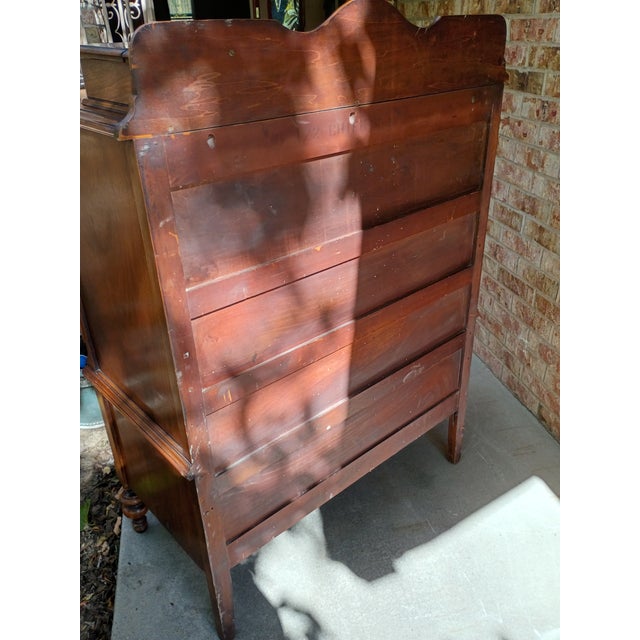 Antique Victorian Revival Chiffonier High Chest With Ornate Scrollwork, Circa 1910 For Sale - Image 16 of 17