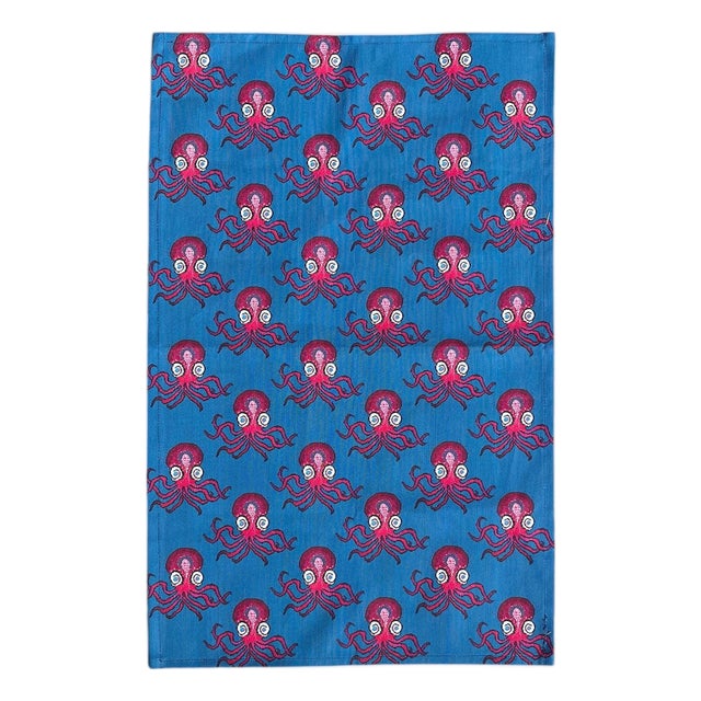 Linen-Cotton "Octi" Coastal Tea Towel, Custom, Original For Sale