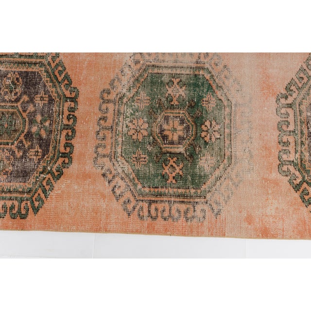 Vintage Turkish Runner | Muted Apricot & Sage Green Hallway Rug For Sale - Image 10 of 11
