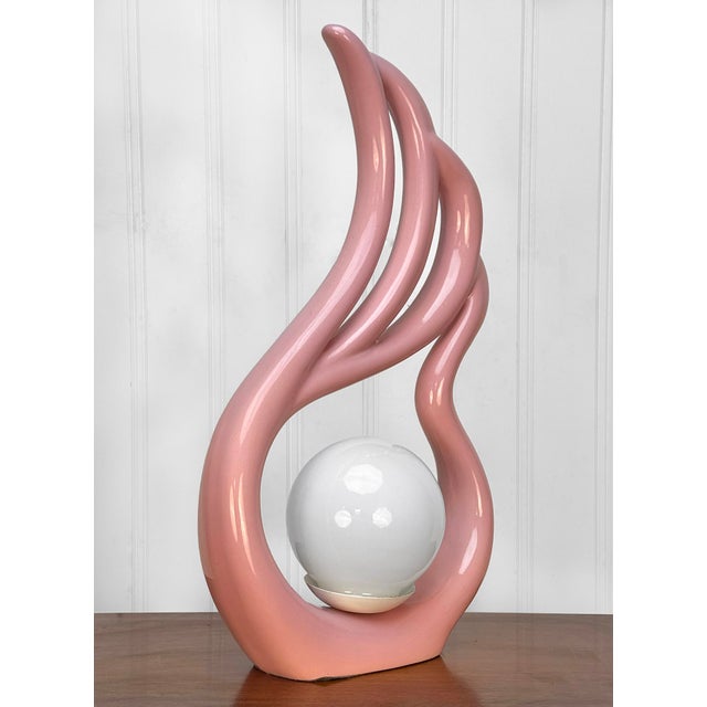 Art Deco Vintage Art Deco Flamingo Mauve Pink Porcelain Orb Table Lamp For Sale - Image 3 of 9