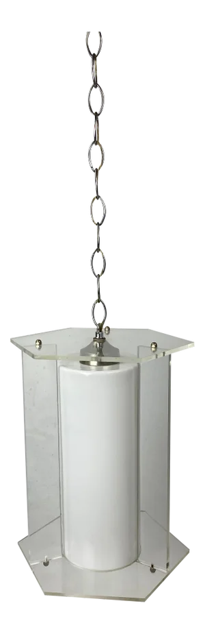Mid-Century Lucite & Milk Glass Pendant Light