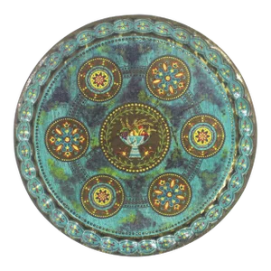 Vintage Turquoise Blue Decorated Metal Cocktail Drinks Tray Made by Baret Ware