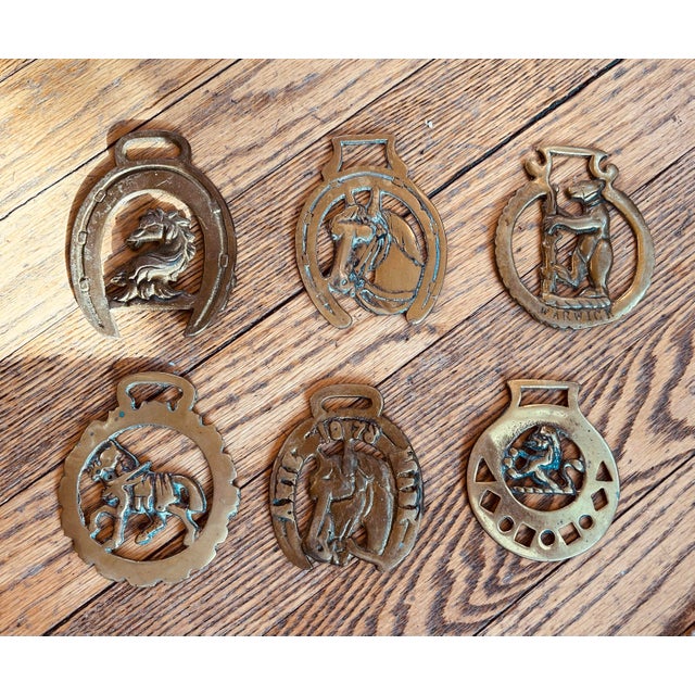 Set of 6 brass English equestrian ornaments . Horse brasses were used to decorate parade horses in late 1800's. Today they...